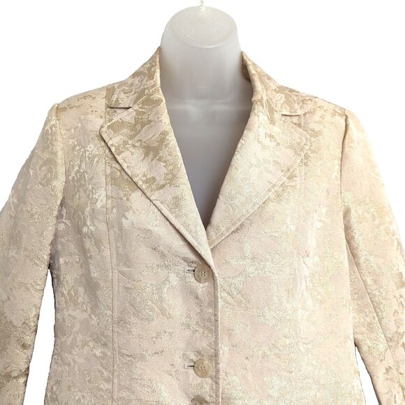 Chico's Belle Amour Odette Gold Metallic Brocade Floral Blazer Jacket Sz 0 Small - Picture 3 of 14